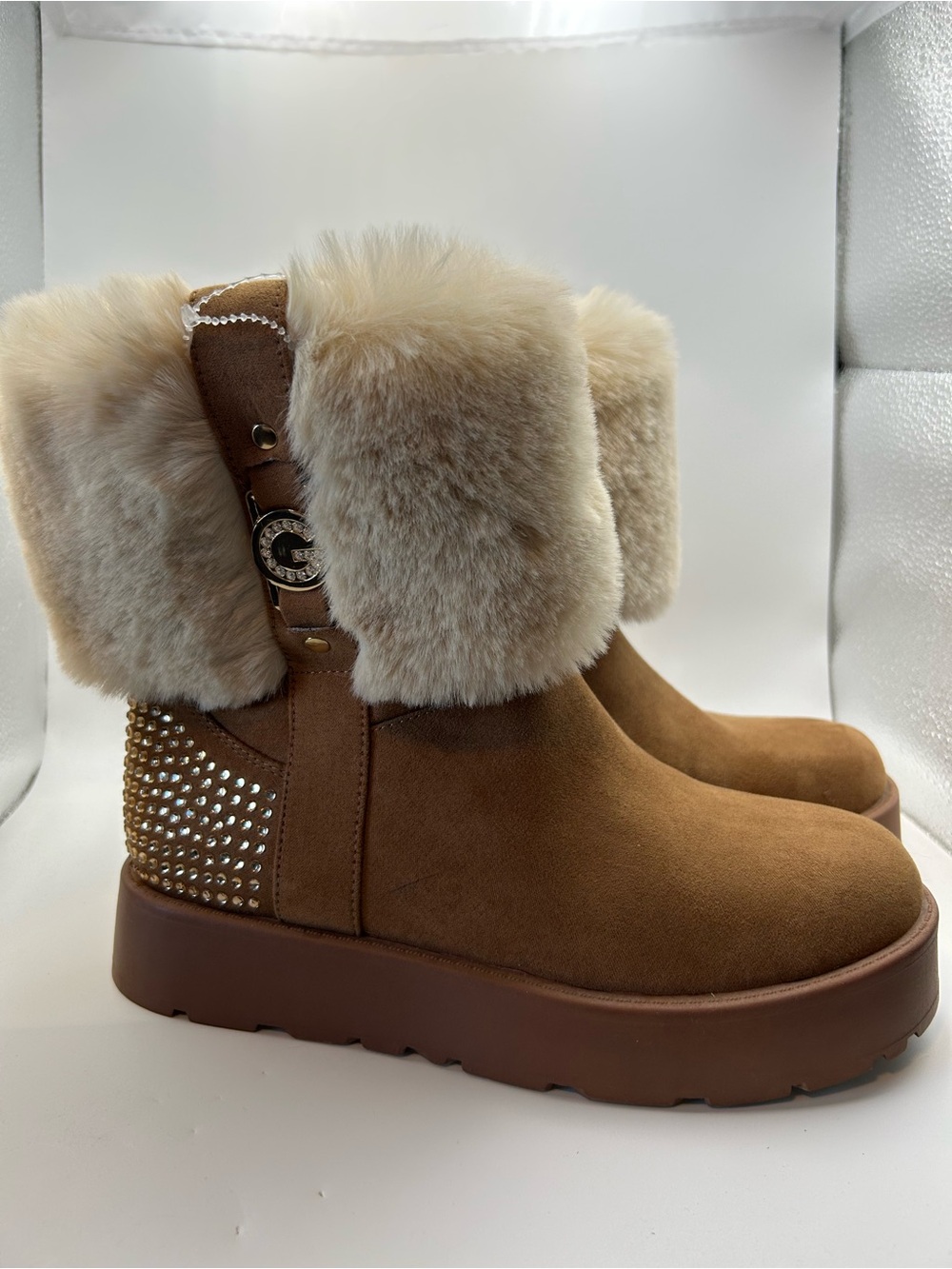 GUESS Aie Faux Fur Rhinestone Boots